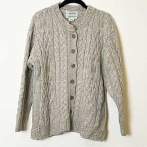 Vintage Cladyknit Button- Down Cable Knit Grandpa Cardigan 100% Merino Wool, Sm